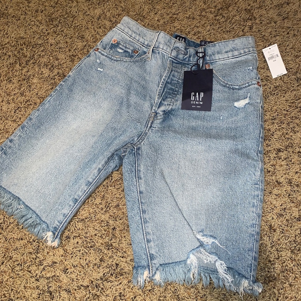 Gap High Rise Destructed Denim Bermuda Shorts With Washwell